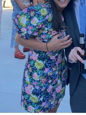 Endless Rose Navy Floral Puff-Sleeve Mini Dress